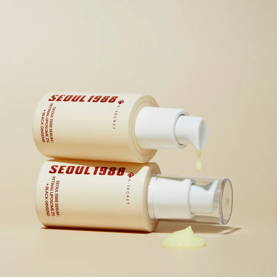 K-Secret Seoul 1988 Retinol Serum bottle with product swatch